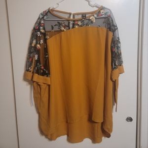 Yellow and black floral lace top